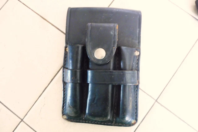 Adc Black Leather 3 Pocket Security Police Duty Pouch - Mag Penlight Pen Or??