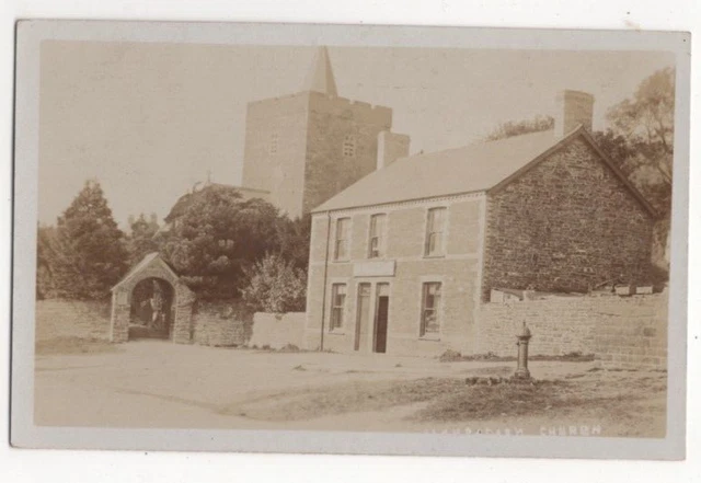 Llanbadarn Fawr Square Black Lion Pub Church Aberystwyth circa 1905 RP Postcard
