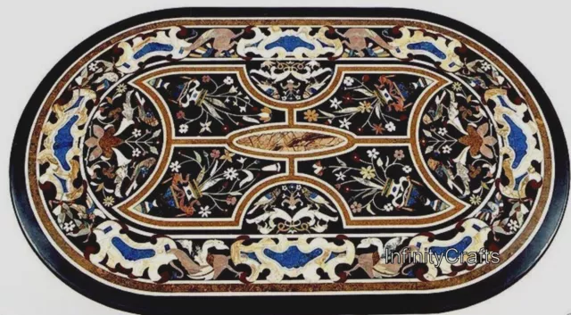 24 x 48 Inches Oval Marble Dining Table Top Pietra Dura Art Restaurant Table