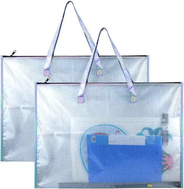 Art Portfolio Bag with Handle and Zipper - 2 PACK Large Clear Waterproof Poster