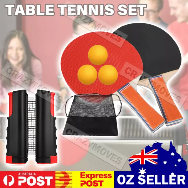 Table Tennis Kit Ping Pong Set Retractable Net Rack + 2 Bats + 3 Balls VIC