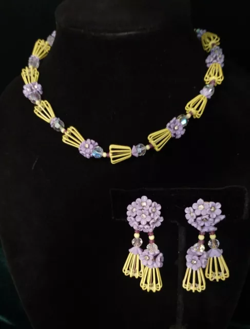 Vintage Vendome Set AB Crystal Statement Necklace and Earrings FREE SHIPPING