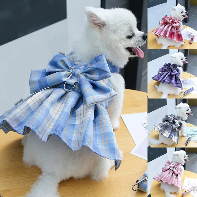 Neu Hundegeschirr Kariert Kleid Kabel Set Kostüm Spitze Shirt Haustier Katze To@