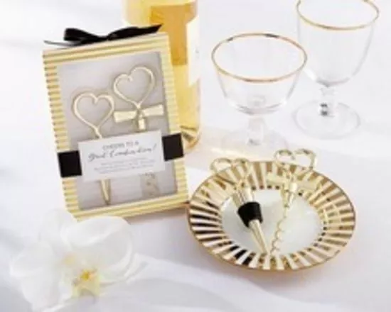 Wedding Bomboniere & Favours - Wine Bottle Opener & Stopper Set - Heart - Gold P