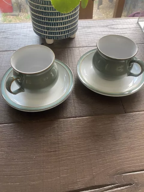 Denby Regency Green 2 x Cups & Saucers Superb Look Unused Condition