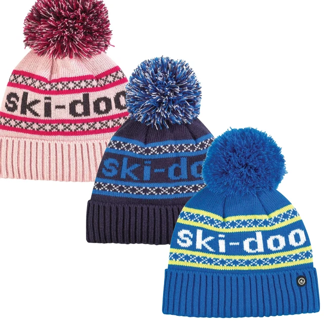 Ski-Doo Kids Pom-Pom Snowmobile Beanie Snocross Warm Knitted Silicone Logo Patch