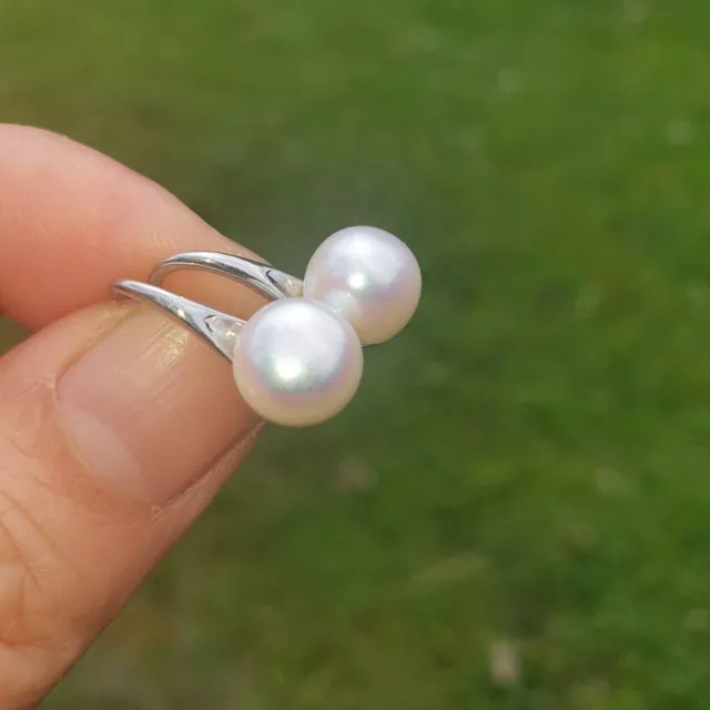 Genuine 8mm White Freshwater Pearl 925 Sterling Silver Hook Dangle Earrings Gift