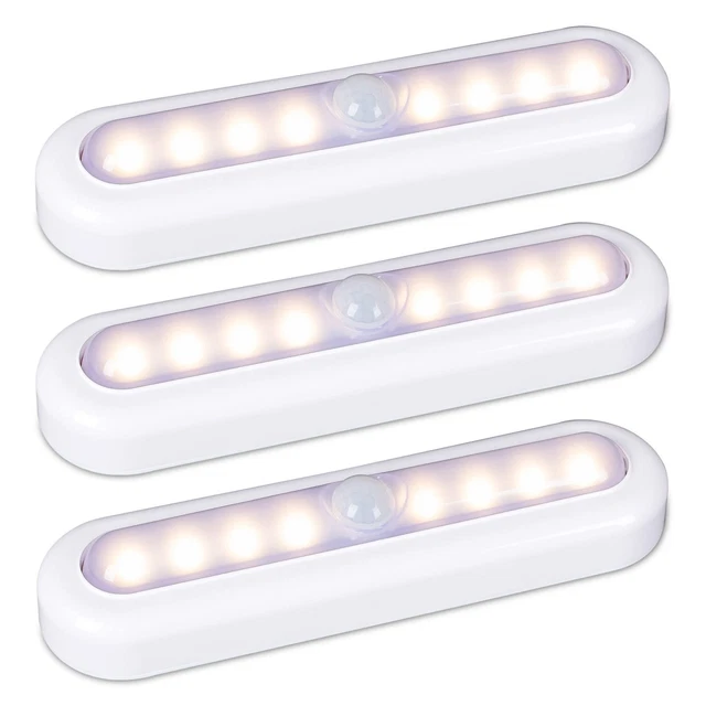 7” LED MOTION Sensor Lights Indoor AAA Battery 3 Pack Warm Rotatable ...