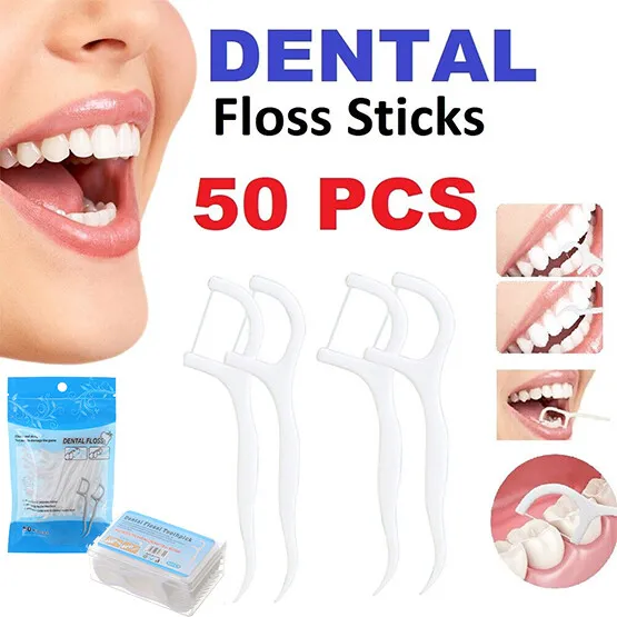 50Pcs Fil Dentaire Bâton Soie Chaîne Cure-Dents Flossers Dents Plaque Orale 》