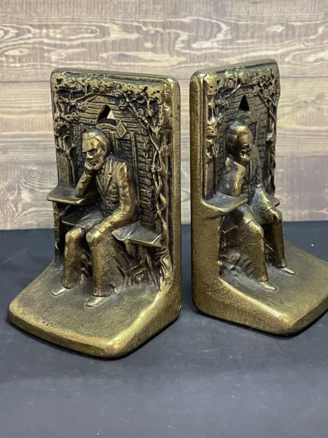 ABRAHAM LINCOLN JUDD Mfg Co Antique Brass Bookends