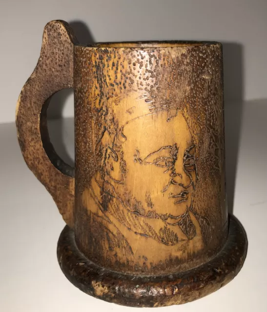 Pyrography Wooden Mug-victorian cup Hand Decorated. Elderly Couple Approx-14-oz