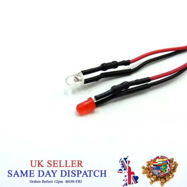 3mm 12V DC Light Emitter Bright Pre-Wired LED 20cm Cable Diode + Holder