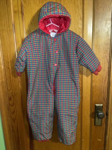 Vintage Hanna Andersson Snowsuit 85 Size 2 Baby Bunting Plaid Hooded Outdoors