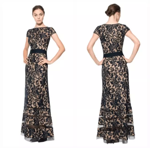 Tadashi Shoji Mermaid Cap Sleeve Lace Gown Dress Black Maxi Size 6 Formal Cockta 2