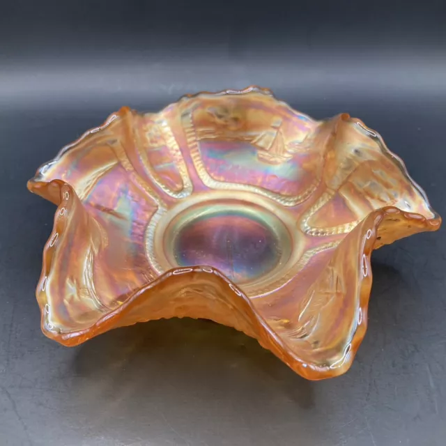 Vintage Fenton Marigold Carnival Glass Sailboat Ruffled-edge Bowl