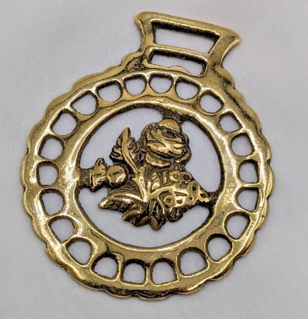 Brass Horse Medallion Vintage English Unity Thistle Pierced Arches Show Parade