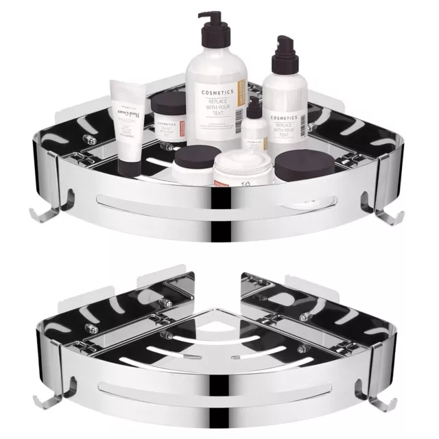 Set of 2 Stainless Steel Corner Shower Caddy Adhesive Wall Mounted Shower Rack