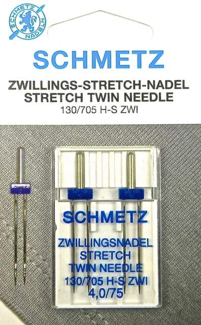 2 Stück Schmetz Stretch Zillingsnadel Twin Nadel 4,0/75 System 130/705