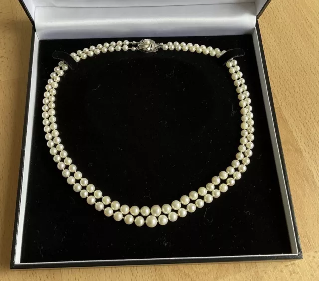 JKa Perlenkette 2-reihig Gold 585 Akoya ca. 46cm 36g Halskette Collier Kette