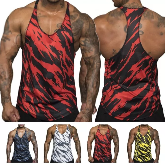 Uomo Atletico Palestra Canotta Allenamento Bodybuilding Muscle Stringer Camo Top