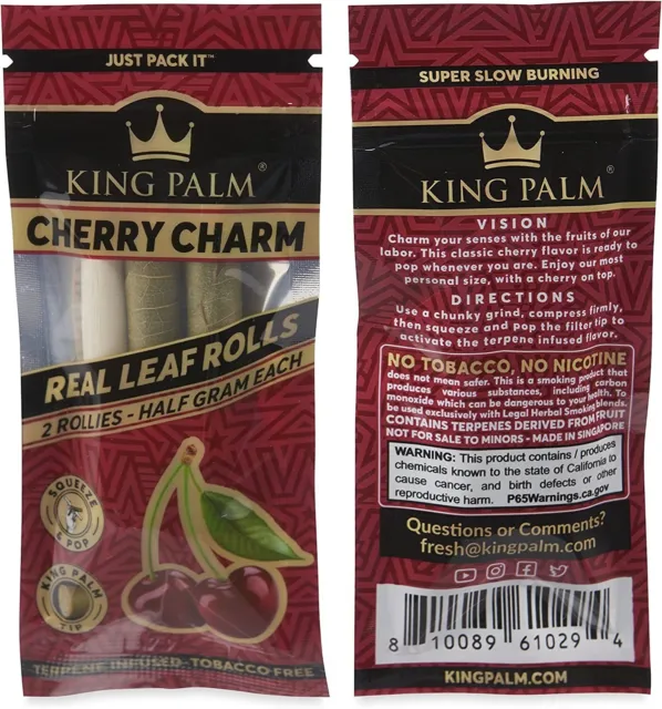 King Palm | Rollie Size | Cherry Charm | Organic Prerolled Palm Leafs | 2 Rolls