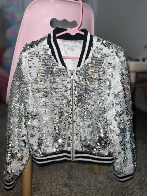 Girls ROCKET OF AWESOME Silver Sequin Jacket 6/7