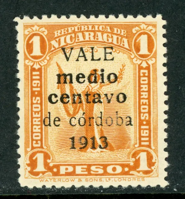 Nicaragua 1913 Gold Liberty ½¢/1 Peso Black Overprint Sc 311 Mint Q472