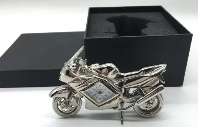 Metal Miniature Silver Desk  Motorcycle Clock (AB123W)