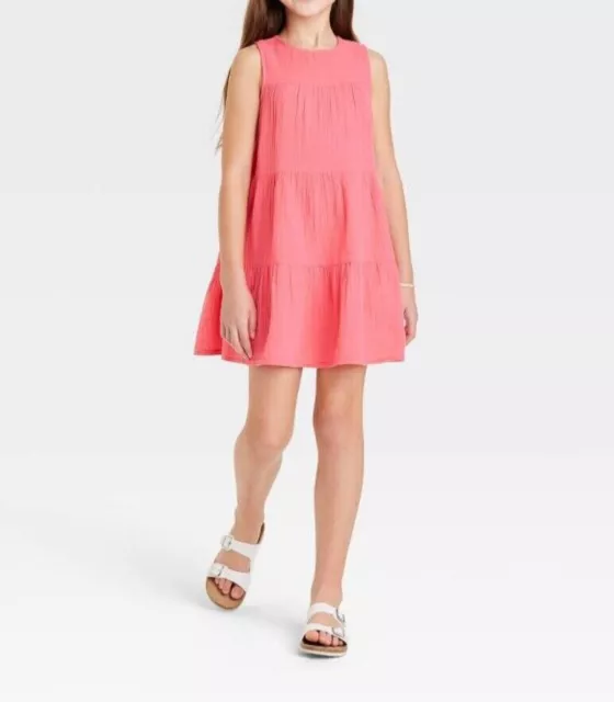 Girls' Sleeveless Gauze Tiered Summer Dress Cat & Jack Coral size S (6/7)