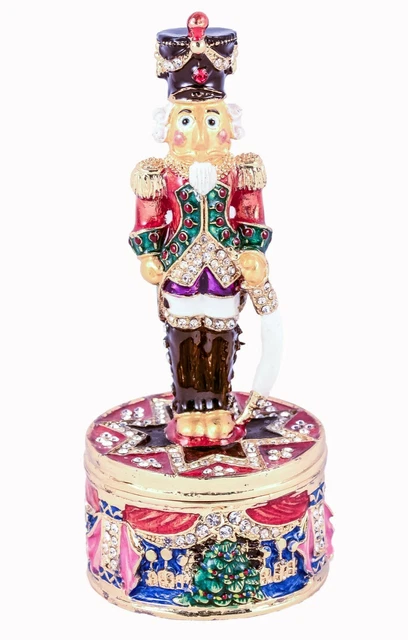 Jeweled Nut Cracker Trinket Box By Ciel. Hand Set Swarovski Crystals Enamel