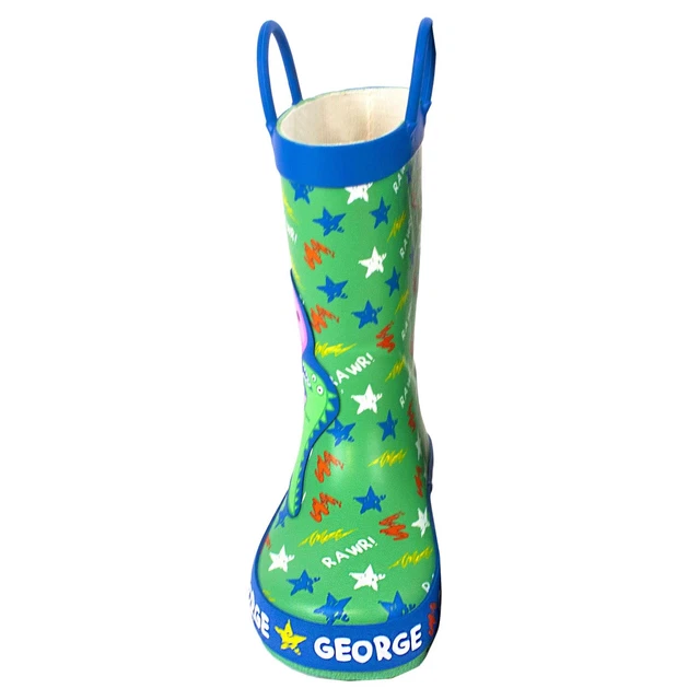 Bottes De Pluie Enfant George Pig (Peppa Pig) Motif Dinosaure - Caoutchouc Imperméable, Taille Ajustable, Semelle Antidérapante