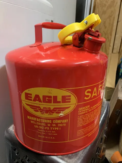 Eagle 5 Gallon Safety Gas Can, Eagle UI-50-S Type 1 Red Galvanized Steel EX COND