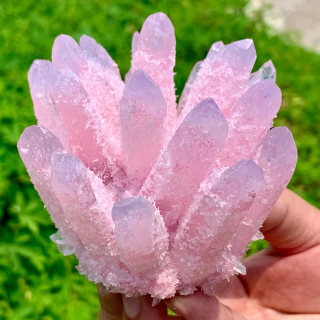 492G New find pink Phantom Quartz Crystal Cluster Mineral Specimen Healin