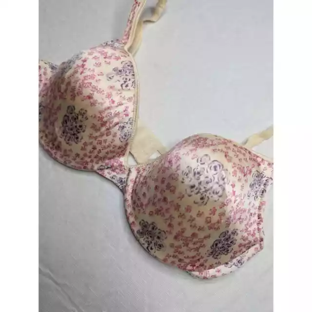 Barely There Womens Sz 36C Vintage T Shirt Bra Ivory Purple Floral Style 4604 2