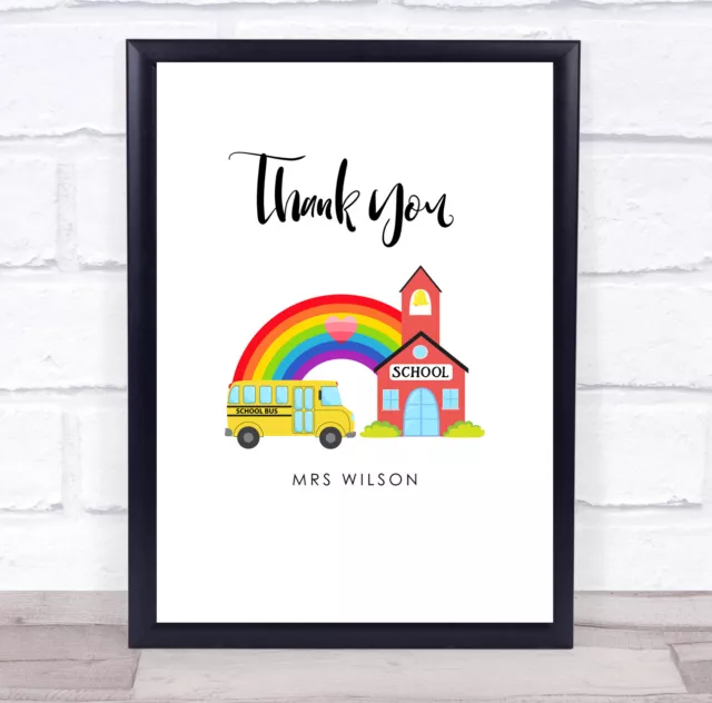 Thank You Teacher School Bus Rainbow Personalised Wall Art Print