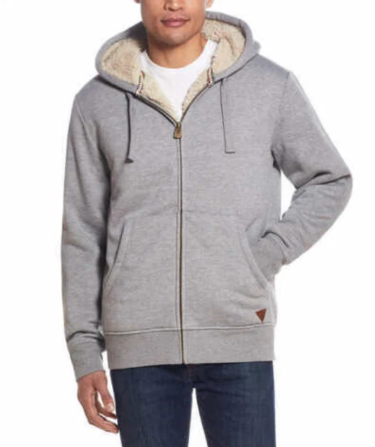 Weatherproof Vintage Men’s Sherpa Lined Full Zip Jacket Hoodie Grey XXL 2XL