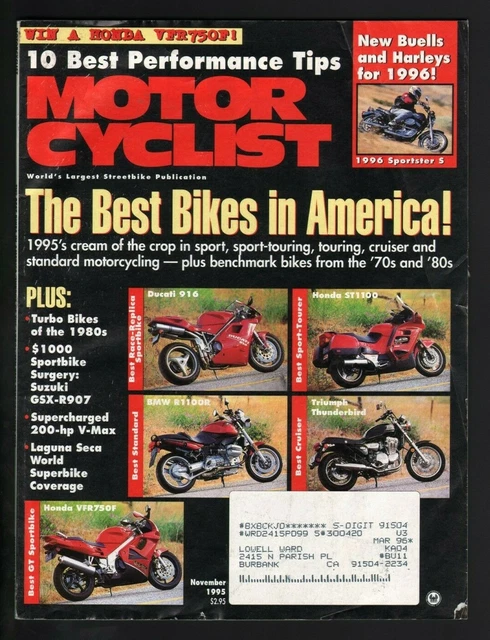 NEWS 公式写真 1995 NOVEMBER MOTORCYCLIST Motorcycle Magazine - Harley