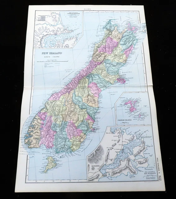 ANTIQUE MAP OF New Zealand South Island Port Chalmers The Chatham