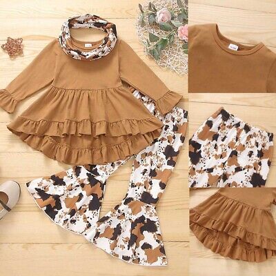 Toddler Baby Girls Floral Outfits Long Sleeve Tops  Pants Headband Clothes Set