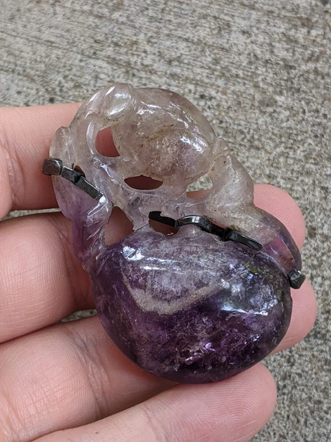 Antique Chinese Export Sterling Silver Carved Amethyst Cabochon Brooch Repair C9
