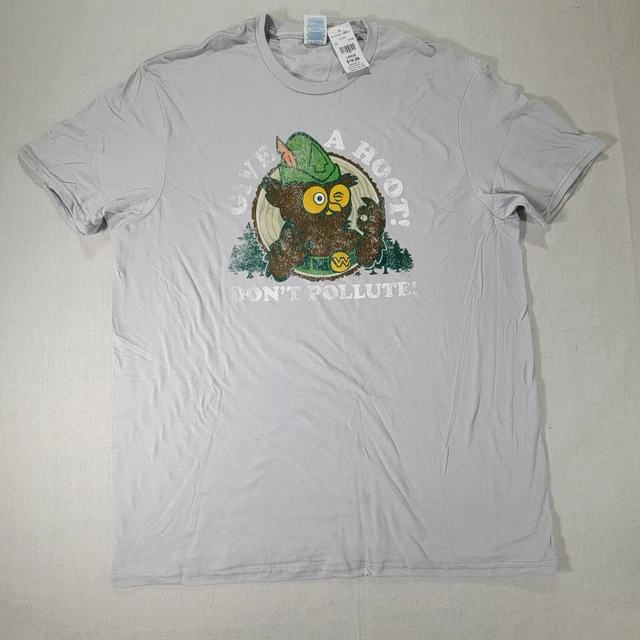 Woodsy The Owl Give A Hoot Don't Pollute Silver Distressed Look Large T-shirt