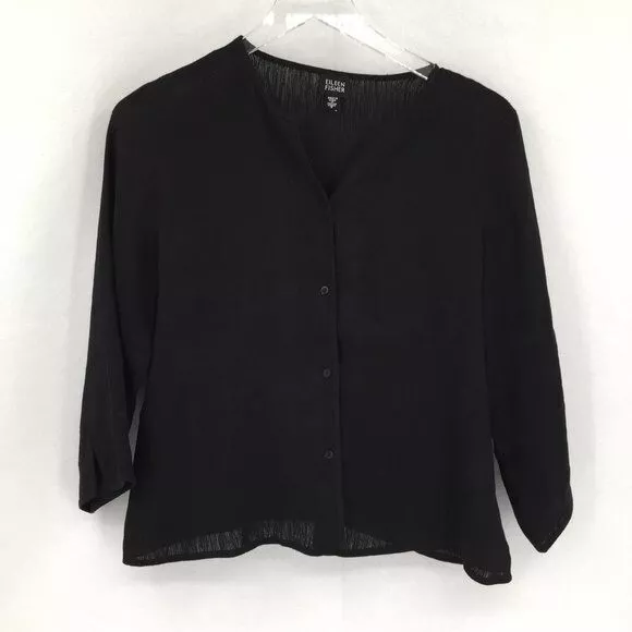 Eileen Fisher black linen cotton shirt jacket Small