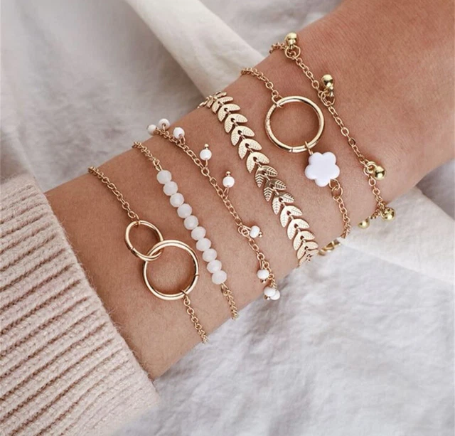 Lot De 4 Bracelets Femme Dorés Or Jaune Avec Chaîne Réglable - Bijoux Sans Marque, Neufs Sans Emballage