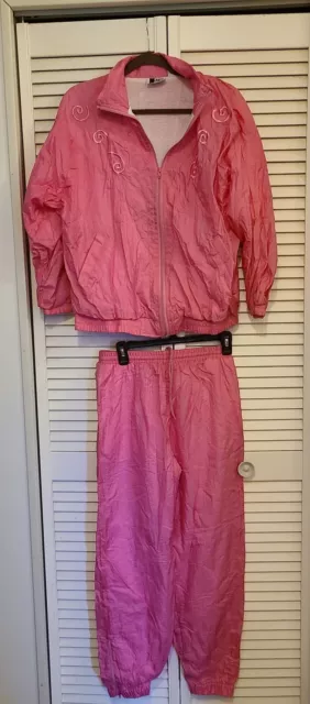 Vintage 80s 90s Track Suit Windbreaker Jacket Pants Nylon Jogging Womens