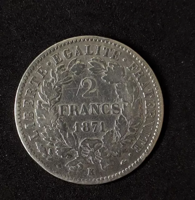 piece de 2 francs ceres argent avec legende 1871 grand K atelier bordeaux