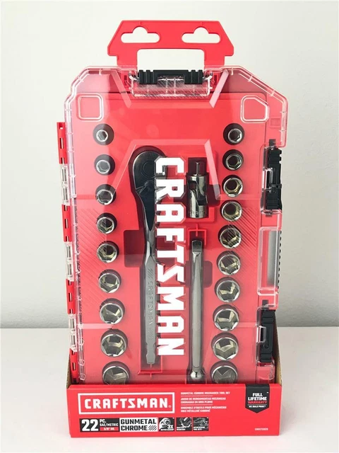 CRAFTSMAN 22PC GUNMETAL Chrome Mechanics Tool Set Standard SAE