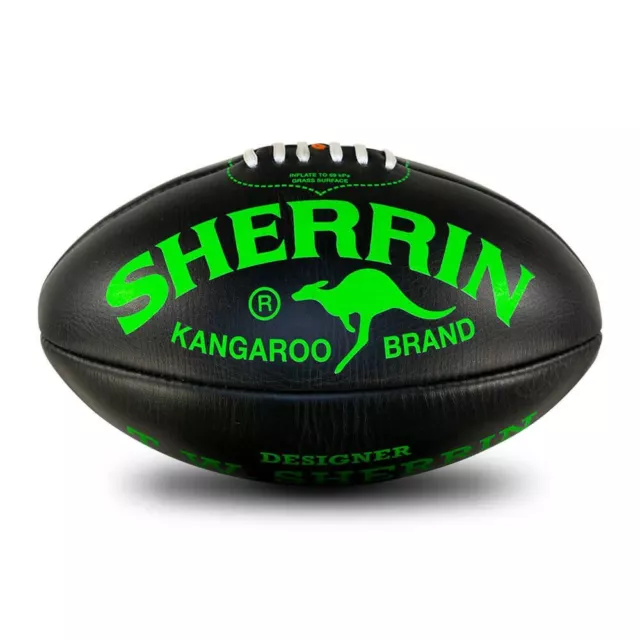 Sherrin AFL Football Designer Genuine Leather Black Fluro Green Full size 5 Ball