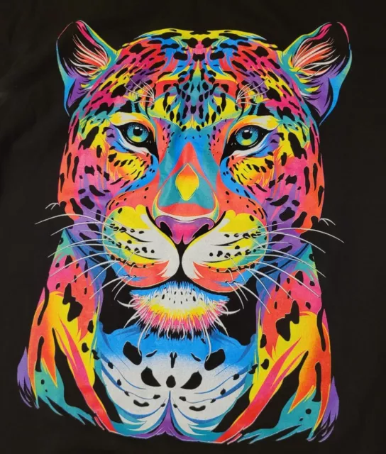 RARE BLACK W/ Rainbow Neon Colors Tiger T Shirt Looks Like Lisa Frank ...