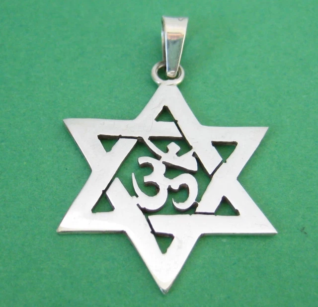 Mexican 925 Silver Taxco Ohm Om Mantra Yoga Star of David Jewish Unisex Pendant