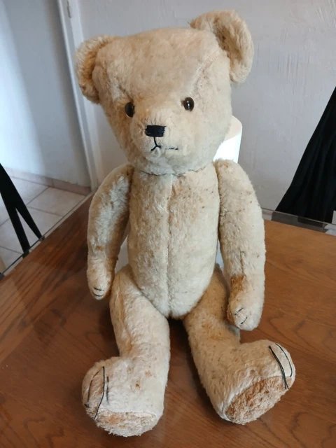 Peluche Ours Jaune Paille 50 Cm – Rembourrage Paille, Look Super Vintage Et état Nickel